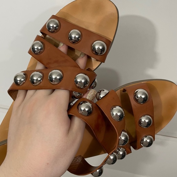 Marc Fisher Bryte2 Leather Open Toe Slide Sandals - Picture 6 of 9